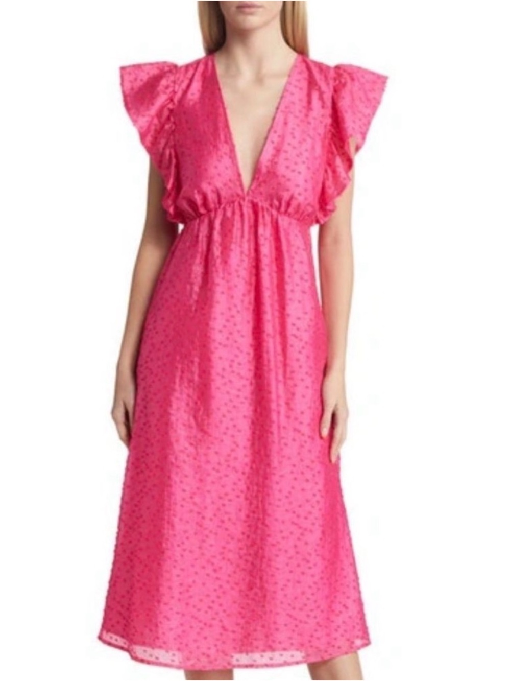 Chelsea28 Ruffle Cap Sleeve Organza Midi Dress in Pink Petal